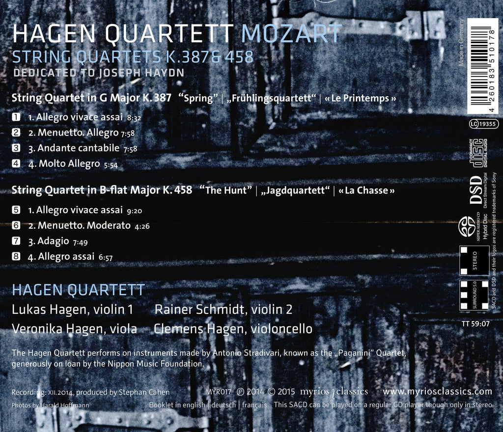 Hagen　String　Quartets　Quartett　K.458　Mozart　K.387